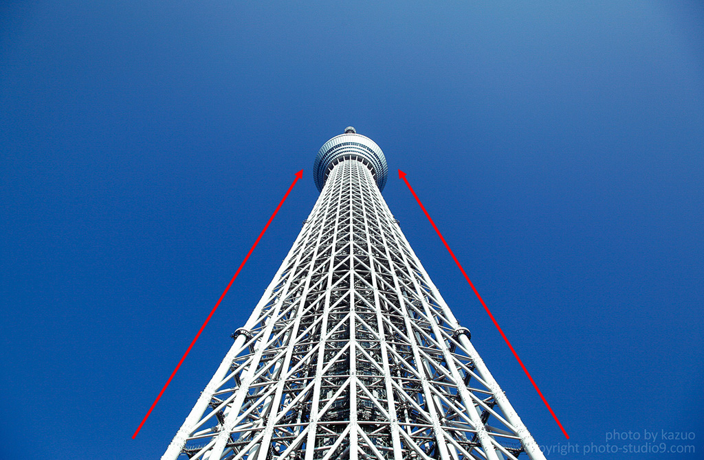 Tower showing converging lines