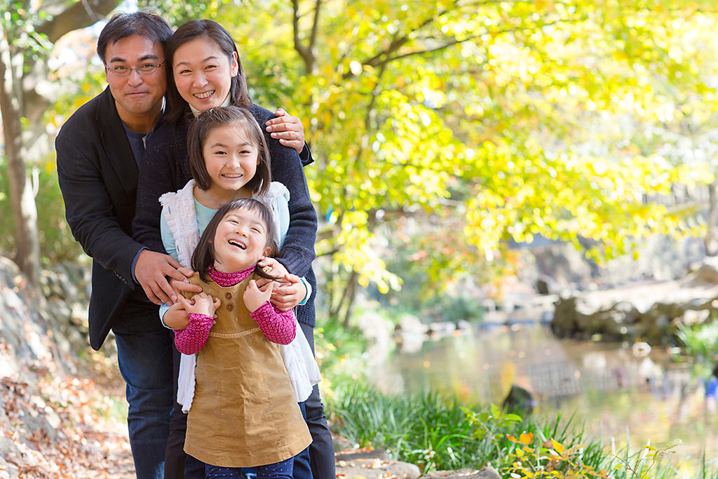 Family portrait with background bokeh