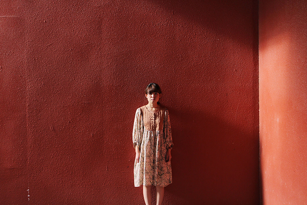 Girl against red background (high contrast)