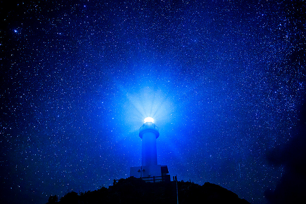 Lighthouse under starry sky
