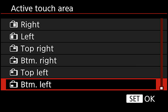 Canon Active touch area menu