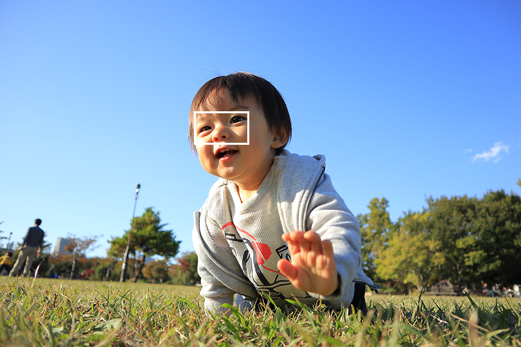 Crawling toddler showing AF frame on face