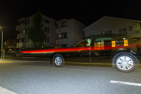 Car with light trails in front