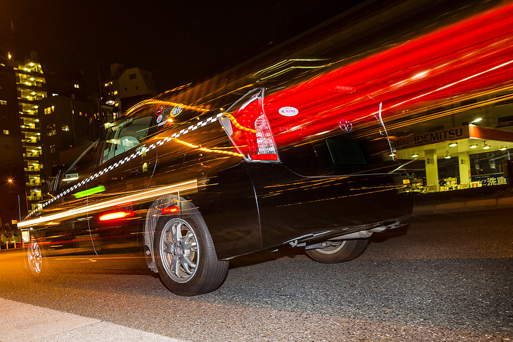 Car with light trails
