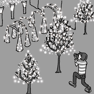 Where to focus: The decorative lights at the back