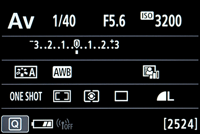 EOS 77D Quick Control screen