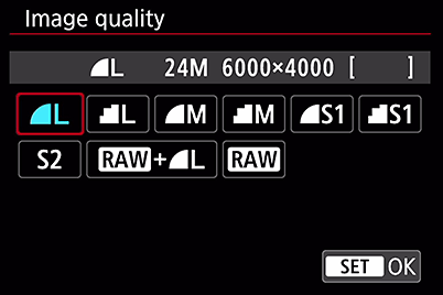 EOS 77D image recording format menu screen