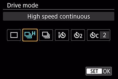 EOS 77D drive mode menu screen