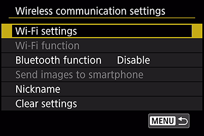 EOS 77D connectivity menu screen