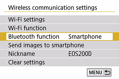 EOS 200D (Bluetooth menu)