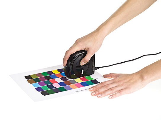 ColorMunki device and color test chart for calibration 