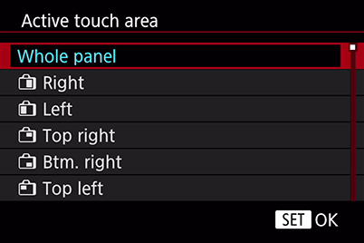 PowerShot G1 X Mark III Active touch area menu screen