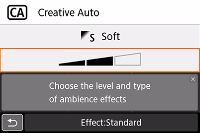 Creative Auto mode- ambience effect level settings screen