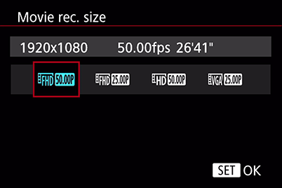 EOS M100 Movie rec. size selection