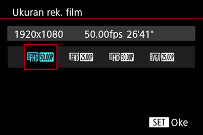 Pemilihan ukuran Movie rec. (Rekaman film) EOS M100