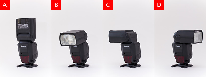 Speedlite facing 90 degrees up,Speedlite facing 7 degrees down,Speedlite facing 90 degrees left,Speedlite facing 90 degrees right