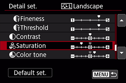 Picture Style detailed settings menu