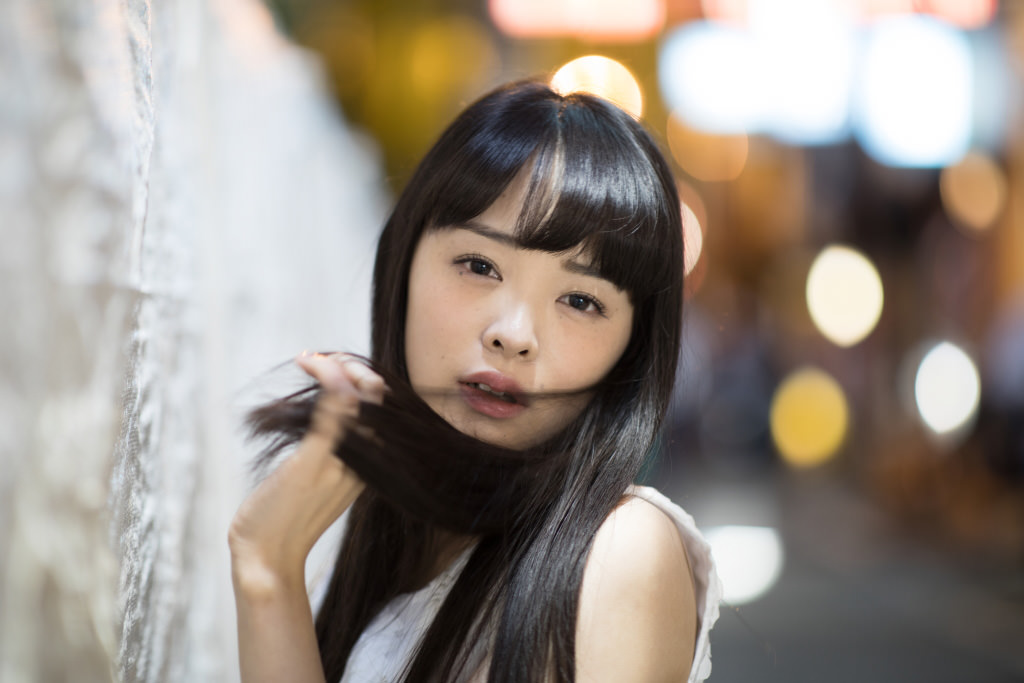 Night portrait with background bokeh