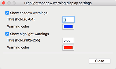 Highlight/shadow warning options