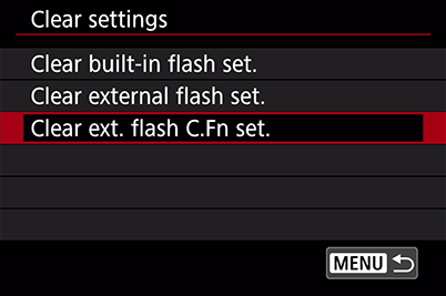 Clear external flash custom function settings