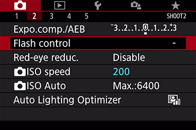Shoot2 menu – Flash control