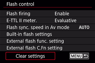 Clear settings
