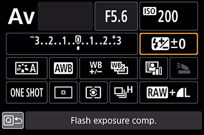 Adjusting flash exposure compensation on Quick Control screen
