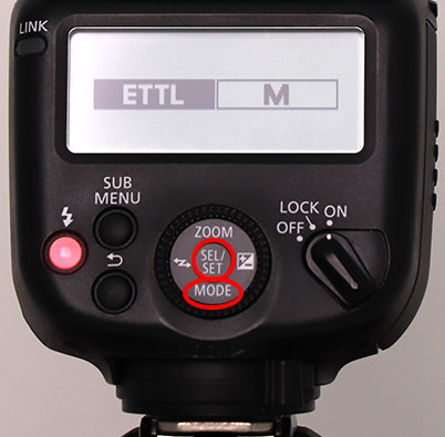 Setting ETTL mode on the flash