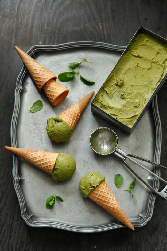 Green tea ice cream chiaroscuro photograph