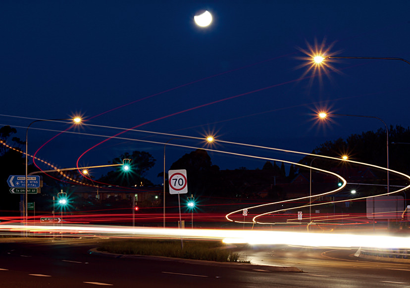 Light trails at night (low ISO speed)