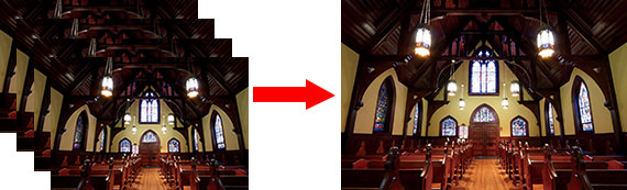 4 shots combined into 1 low-noise shot with Multi-Shot Noise Reduction