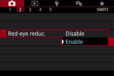 Red-eye reduction menu