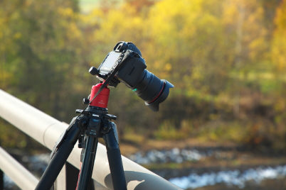 Lens and camera at downward angle