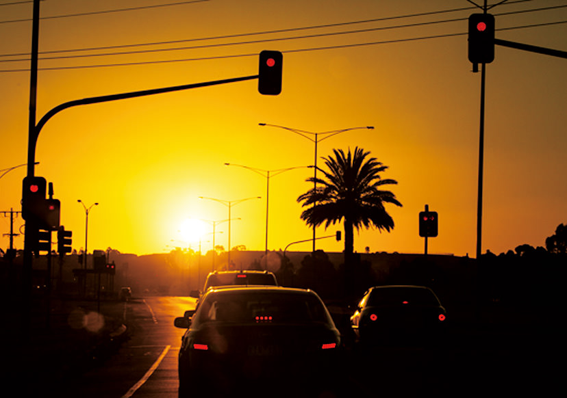 Evening golden hour on the road