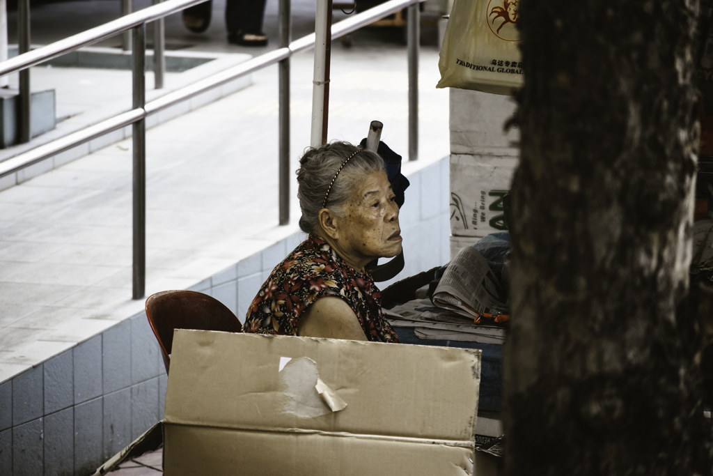 old lady sitting down