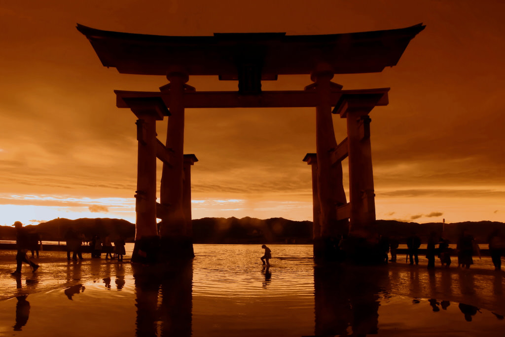 Itsukushima Shrine at sunset