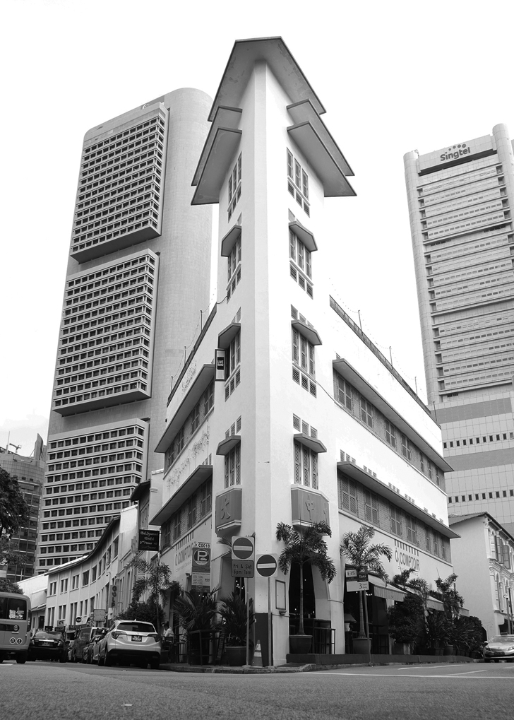 black and white angled building perspective