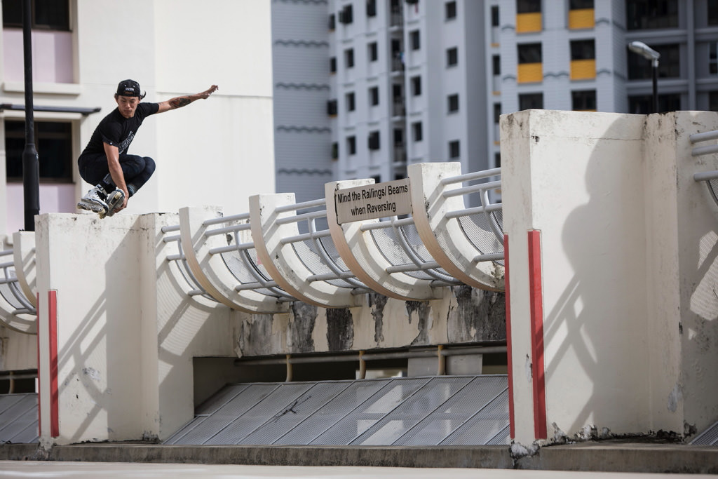 Skateboarder on rooftop