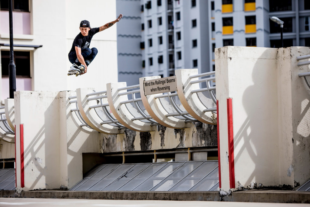 skateboarder on rooftop