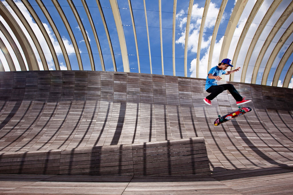 Skateboarder at Henderson Waves