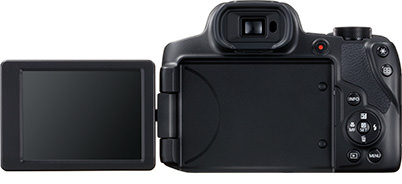 PowerShot SX70 HS rear view (Vari-angle monitor flipped out)