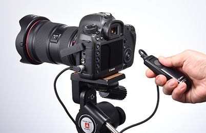 Cable release and camera on tripod