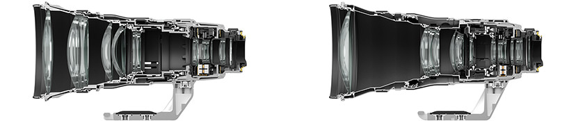 Cross sections of the EF400mm f/2.8L IS II USM and EF400mm f/2.8L IS III USM