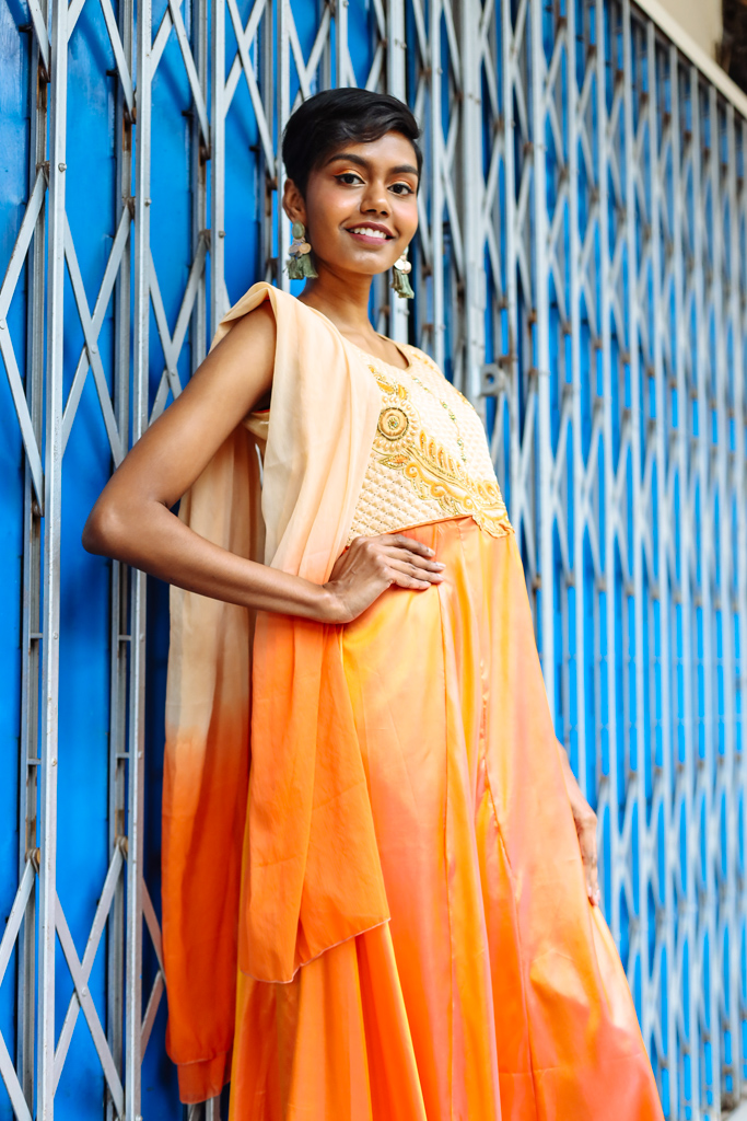 deepavali female girl in orange costume