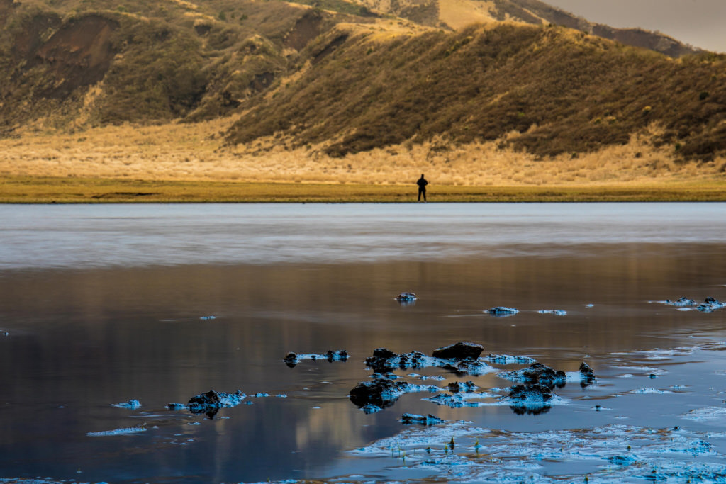 Man across the bank at Mount Aso
