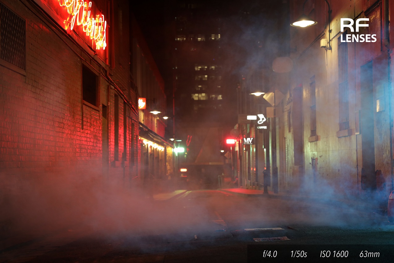 Photo of a dark alley taken using the EOS R