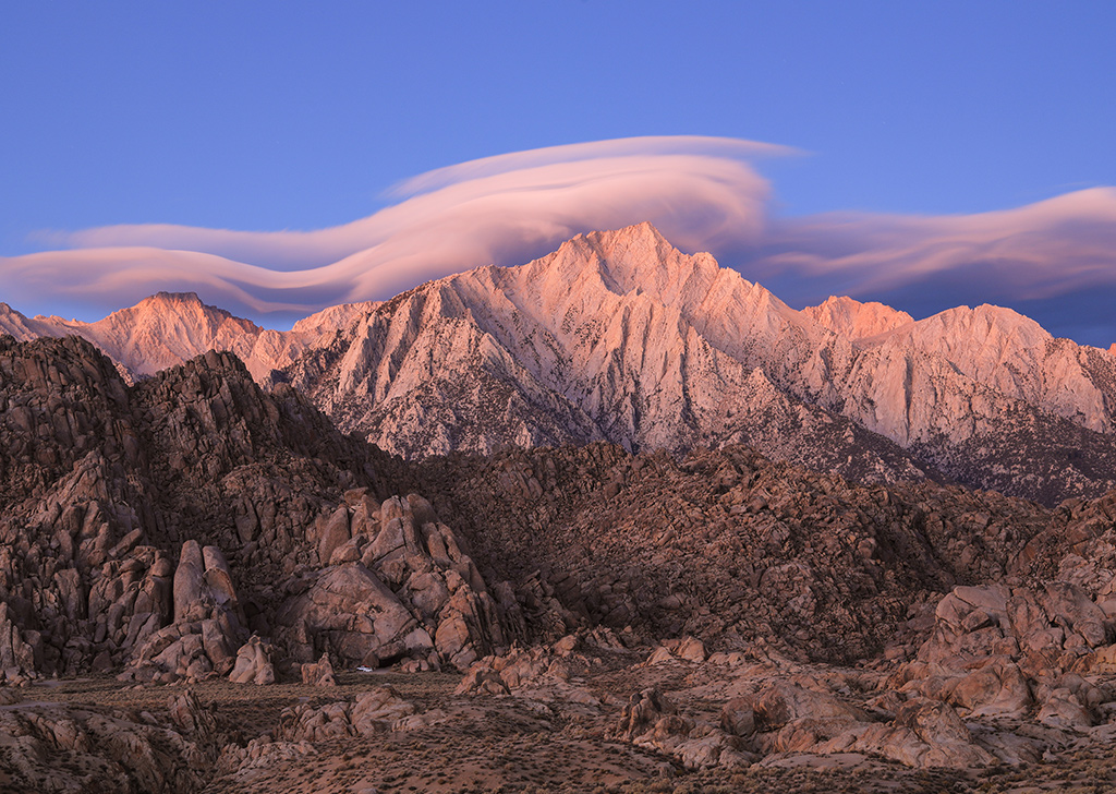 Lenticular clouds above western slope of the Sierra Nevada