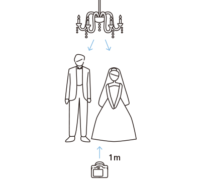 Bride and groom in dressing room under chandelier (diagram)