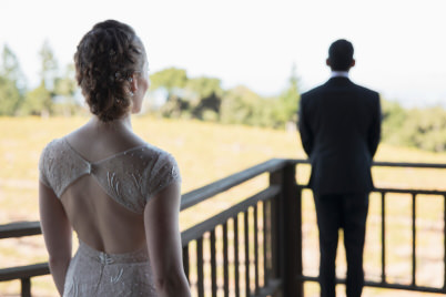 Bride approaches groom (focus on bride)