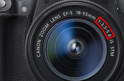 Canon EF-S18-55mm f/3.5-5.6 IS STM with maximum aperture details highlighted